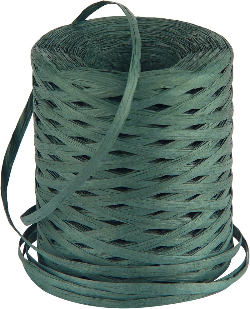 Cuttte Raffia Ribbon for Gift Wrapping - 218 Yards Raffia Yarn for Crocheting, Paper Ribbons for Craft, Packing Paper Twine Yarn 1/4 Inch Width (Dark Green) - Image 1